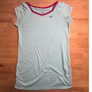 Nike Dri Fit Blue Pink Lining Logo Shortsleeve Athletic Shirt Womens Size L